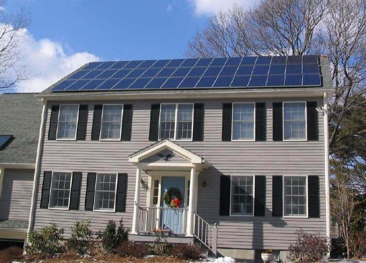 Solar panels on house roof view